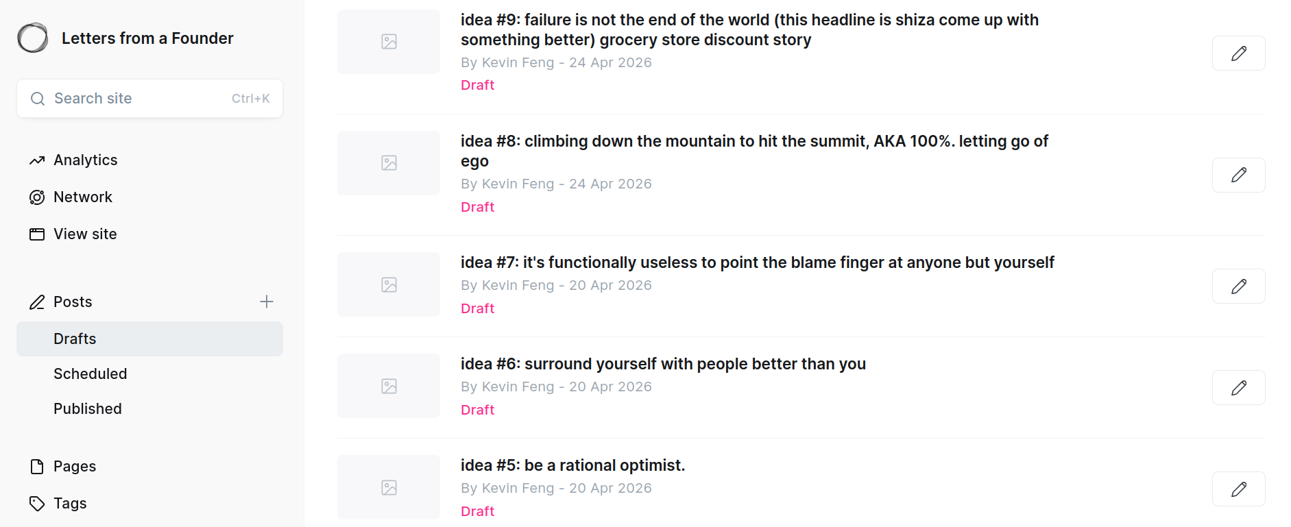 My newsletter drafts