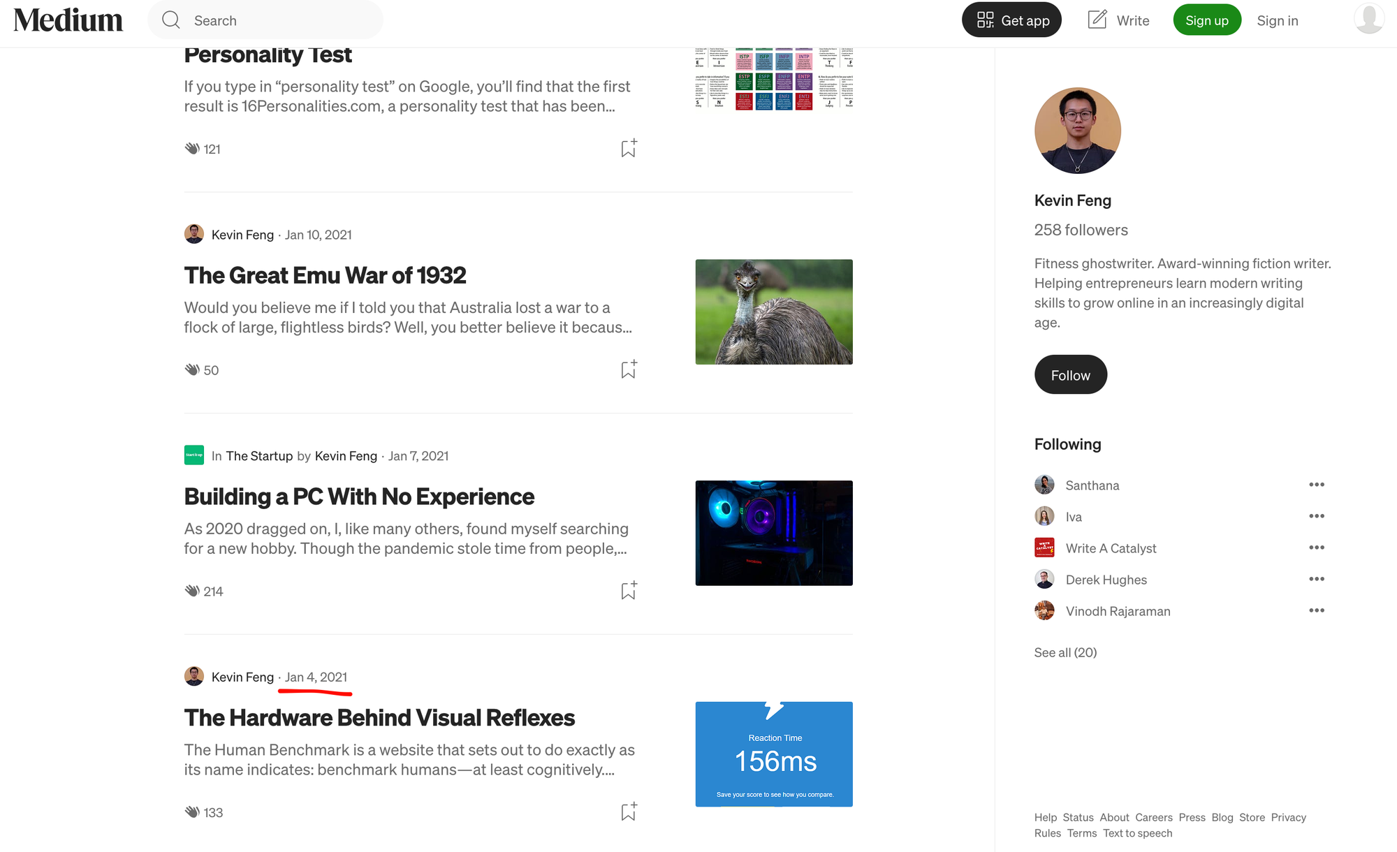 Screenshot of my oldest Medium posts